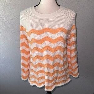 Greige Wave Stripes Print Stitch Sweater Size Large